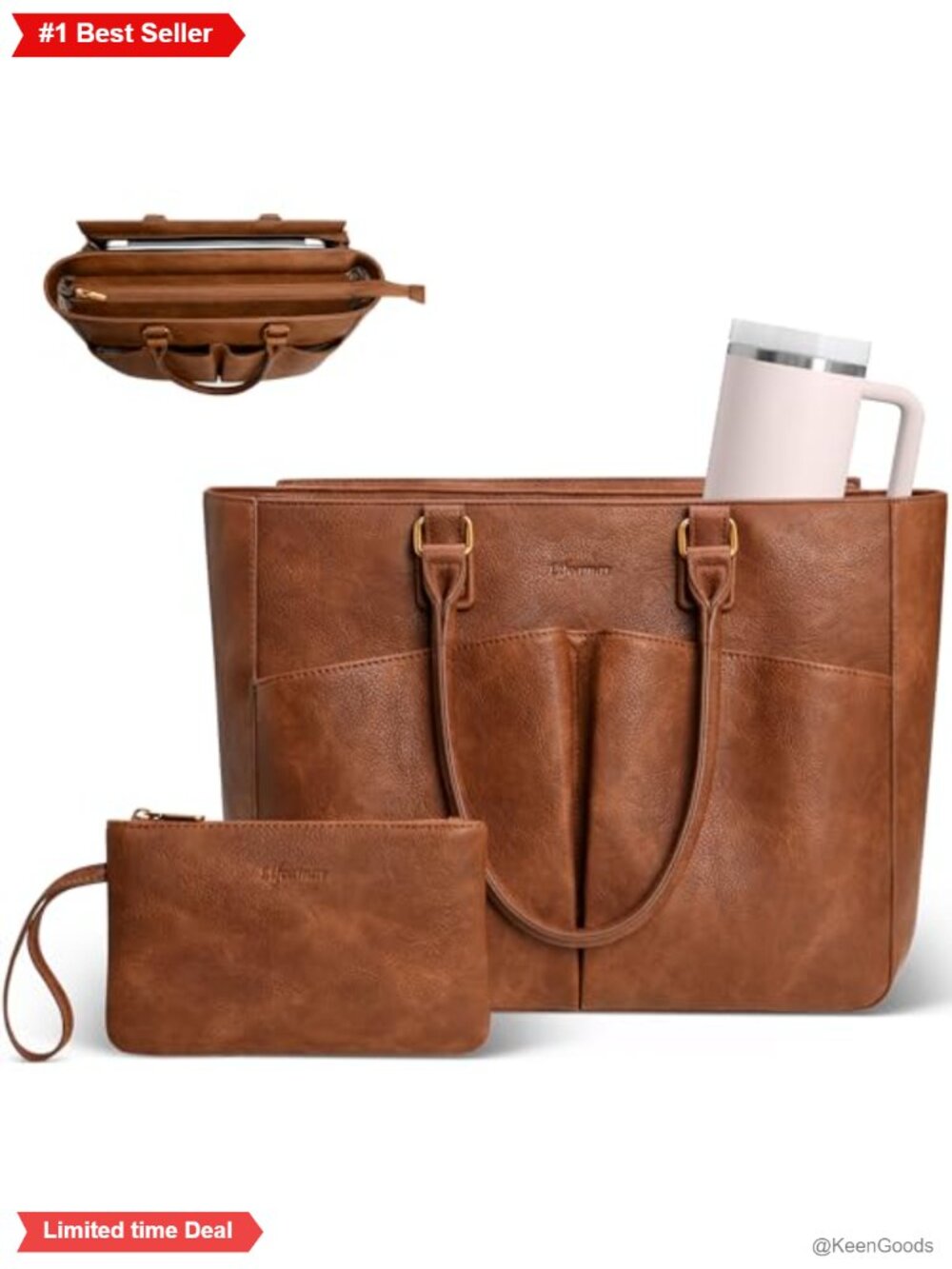 Pebbled PU Leather Laptop Tote Bag Fits 15.6in Computer Work Office